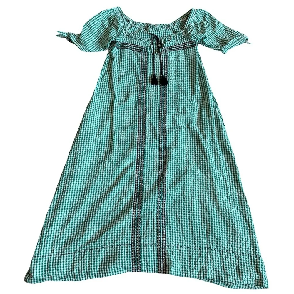 Free People Cass Midi Dress Green White Gingham Boho Stretch Gauze Size Small
